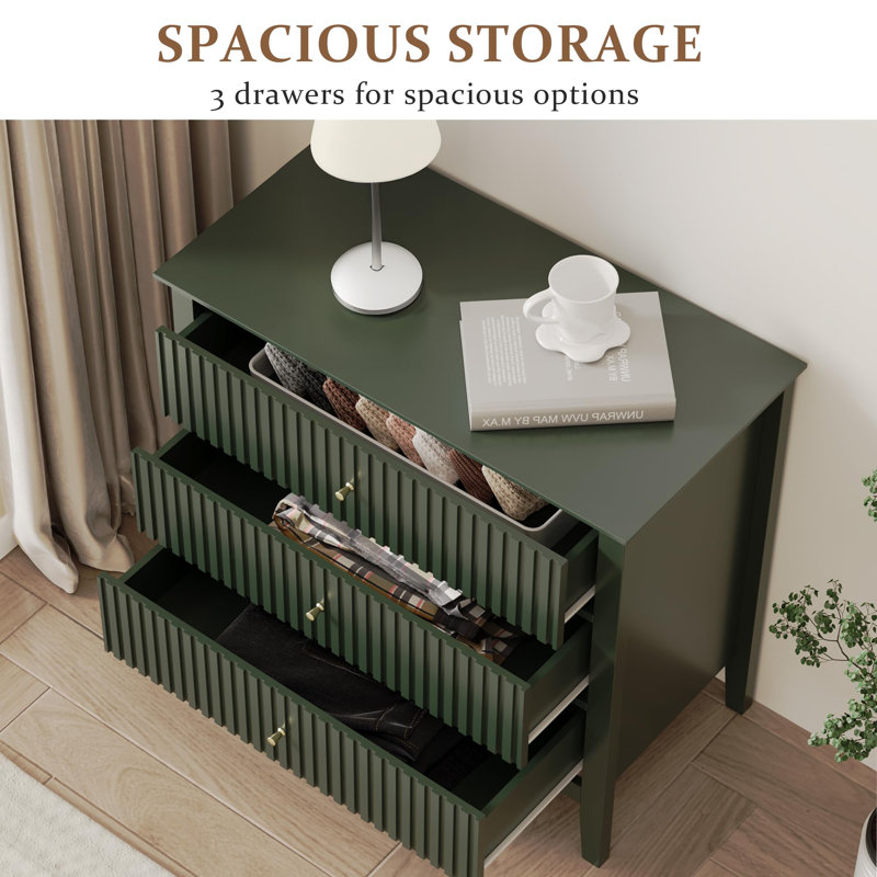 MDF 3 - Drawer Rectangle Accent Chest, Green