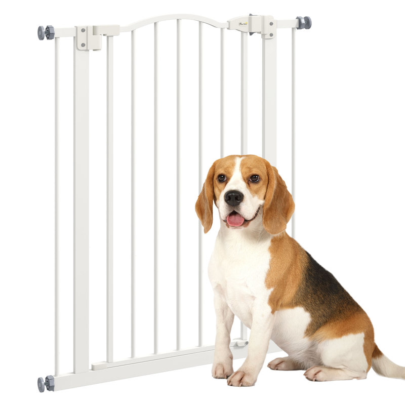 74-80cm Adjustable Metal Pet Gate Safety Barrier with Auto-Close Door White