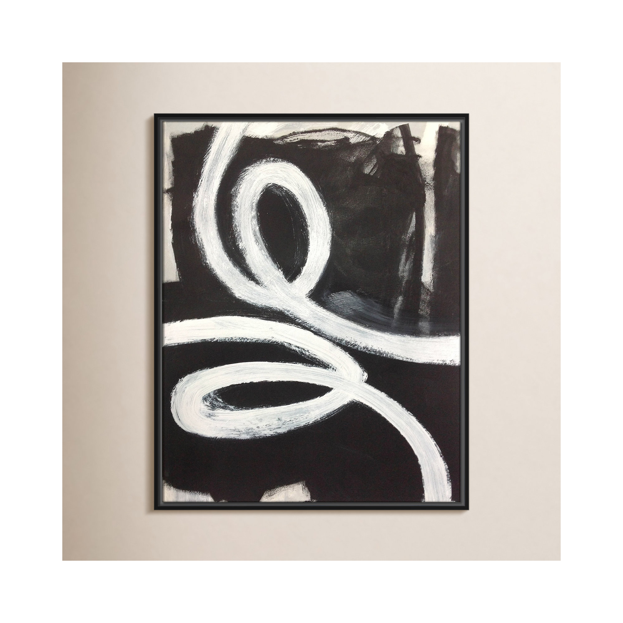 Ansonia Swirly Swirls I by , 29.5" H x 23.5" W x 2" D, No, Black Floater Framed