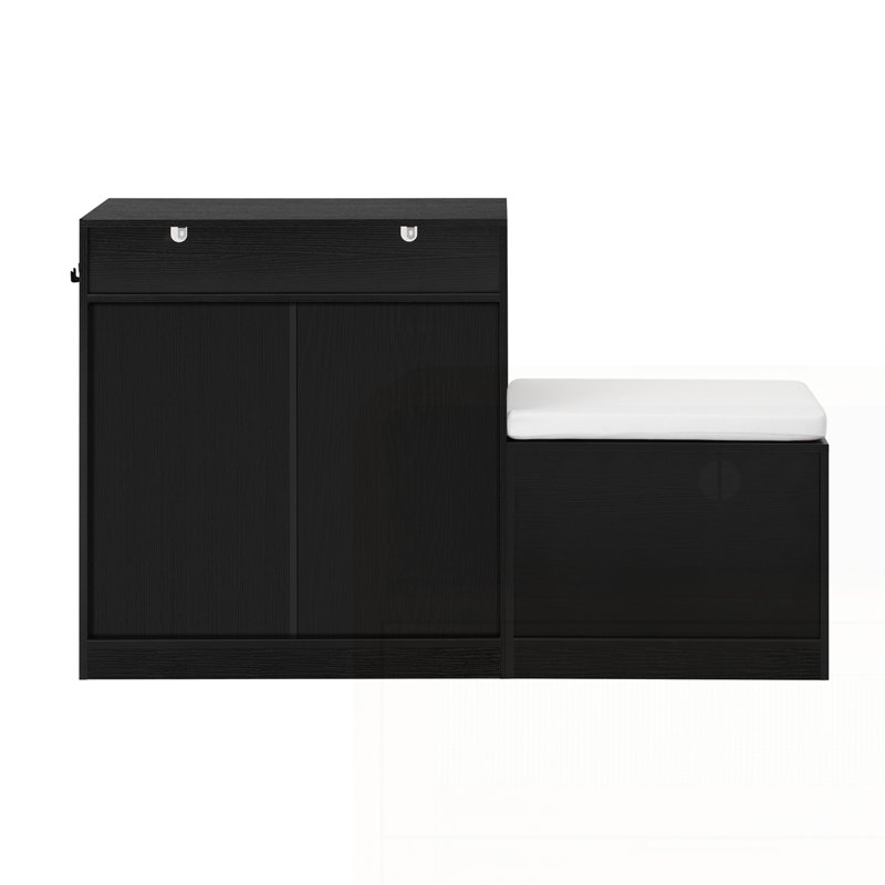 Range-chaussures avec banc et coussin, Noir