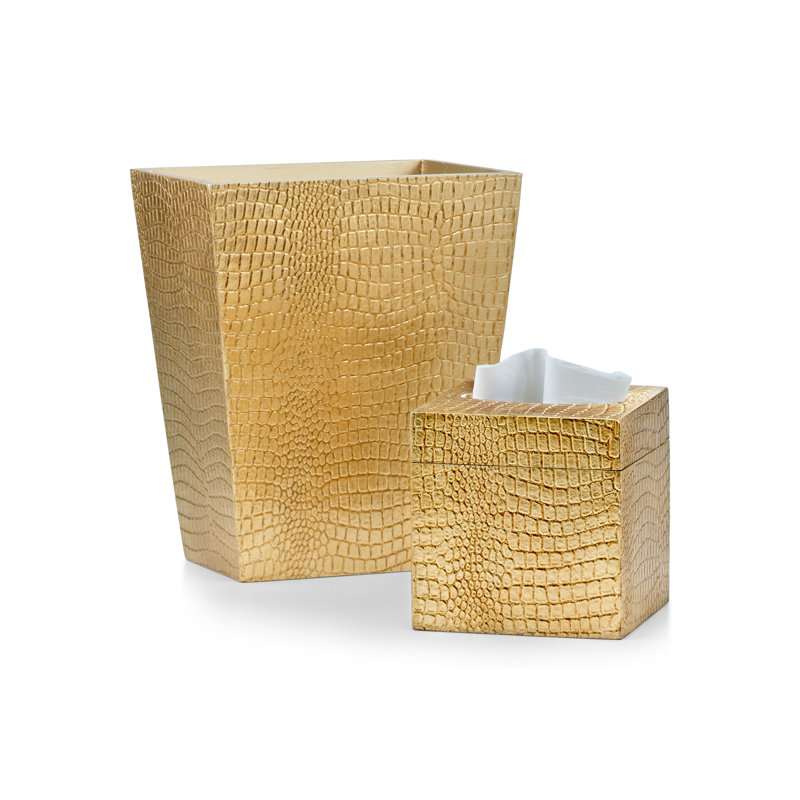 Crocodile Tissue Box Cover, Antique Gold