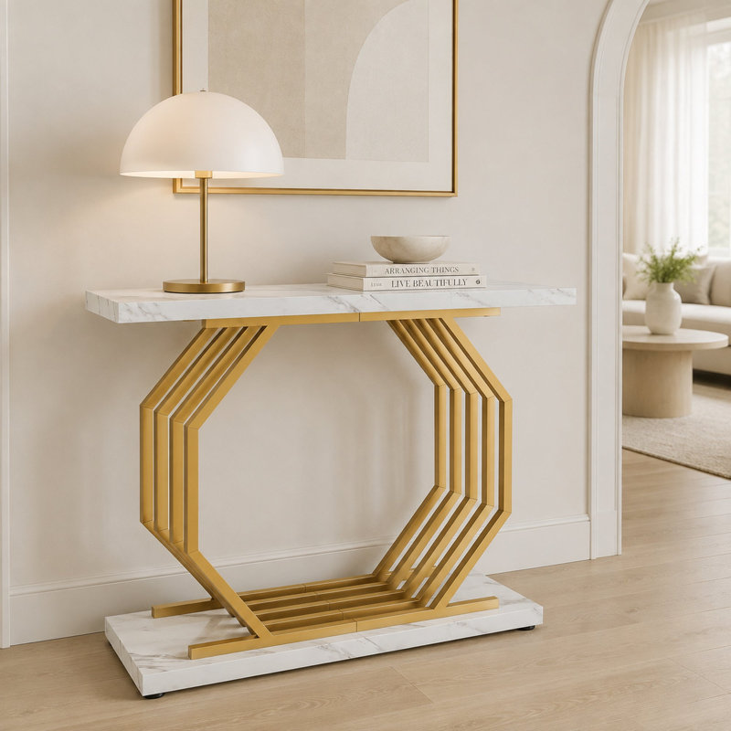 Console dorée à piétement géométrique