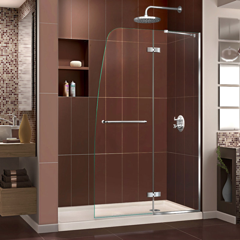 Aqua Ultra 36 in. D x 60 in. W x 74 3/4 in. H Frameless Shower Door, Chrome/Biscuit, Right