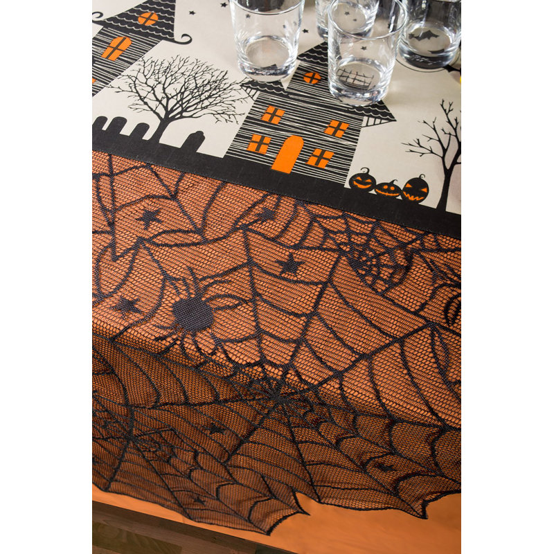 Cotton Haunted House Table Runner, 14x72, Halloween Decor