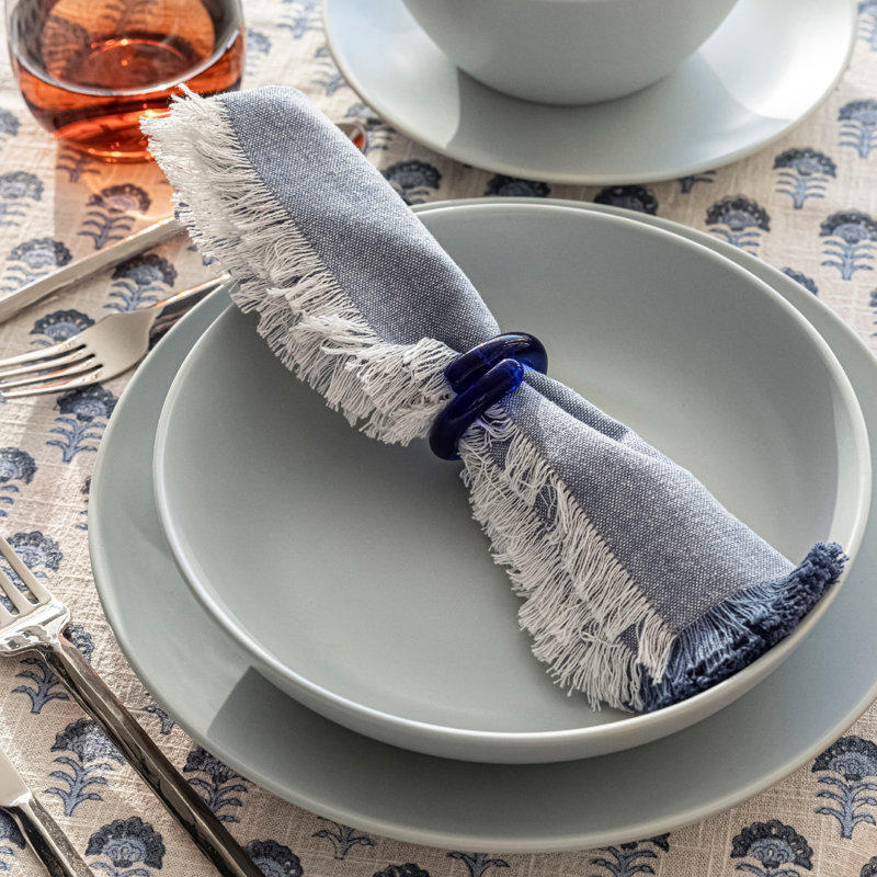 over&back Woven Frayed Chambray Napkins, Set of 4, Blue