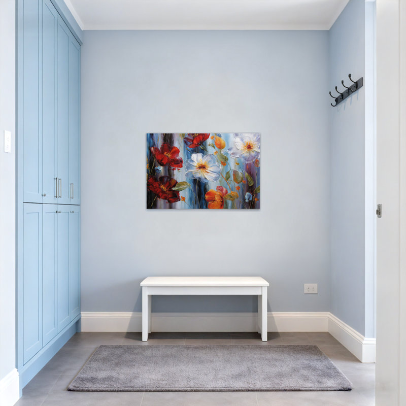 Motif floral de plantes et de fleurs avec des couleurs vives et un fond abstrait, 20" H x 30" W
