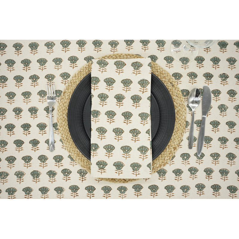 Fabdivine 18X18 Inch Premium Napkin for Every Occasion Floral Block Print Design - Kohinoor, Gray Set of 4