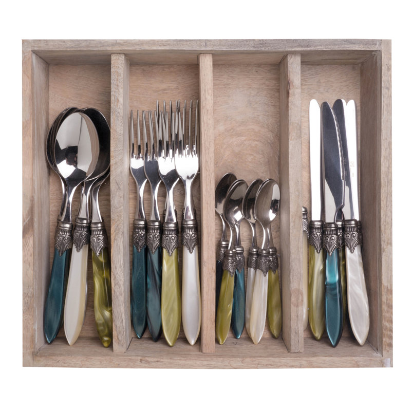 Alenka 24 Piece Cutlery Set, Service for 6, Green/Cream/Olive Green