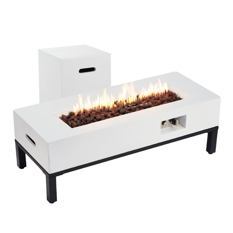 White Magnesium Oxide and Steel Gas Fire Pit Table with Tank Holder