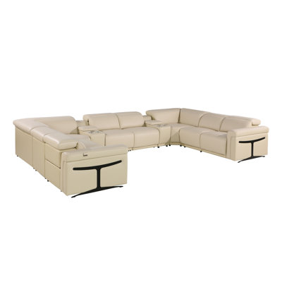 Stanwinn 10 – Piece 4 Power Reclining Top Grain Italian Leather Sectional with Power Headrest