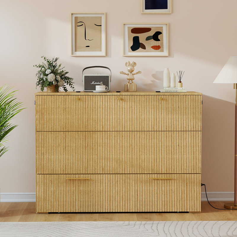 Full Size Murphy Chest Bed with Drawer and Charging Station,  Wood Space-Saving Hidden Folding Beds Chest, Multifunctional Storage Cabinet Bed