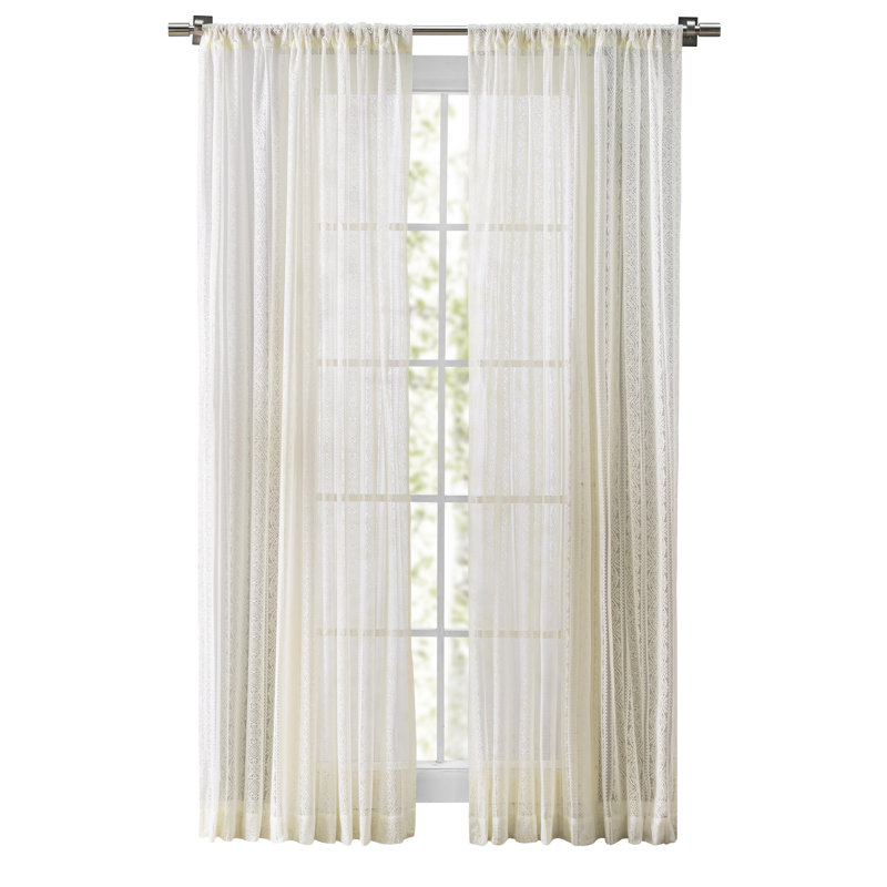 Erial Modern Geometric Lace Semi-Sheer Rod Pocket Elegant Curtain Panel, White, 54'' W x 96'' L