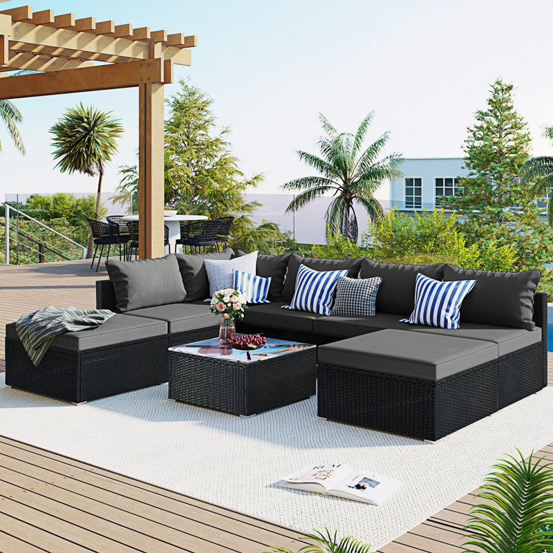 RUian, ensemble de 8 pièces de canapé d'extérieur pour terrasse, Gris
