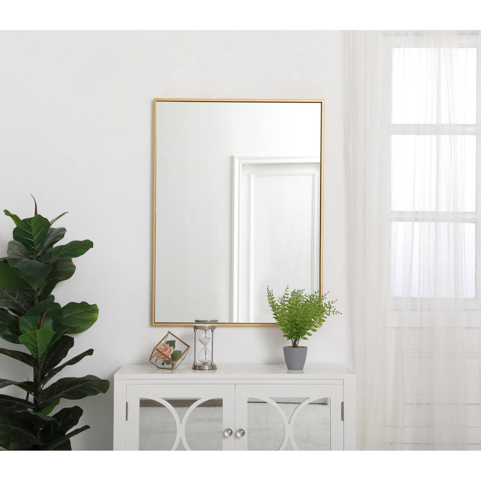 Sabine Metal Rectangle Wall Mirror, 36" x 27", Brass