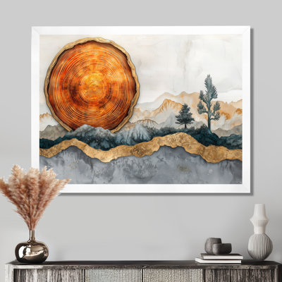 Paysage doré doré avec cactus et glissade sur bois - art mural désert