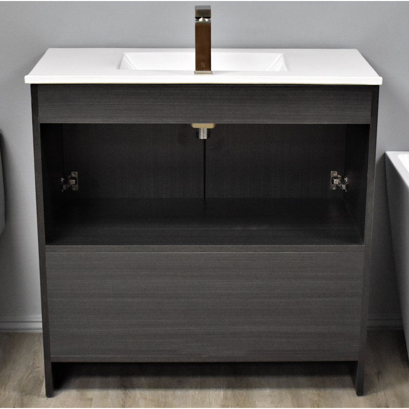 Nhyira 36'' Single Bathroom Vanity with Ceramic Top, Black Ash