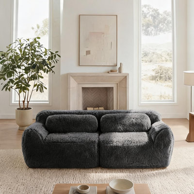 Canapé modulaire ergonomique moelleux gris foncé à 2 places avec base antidérapante 32D pré-assemblé pour le salon