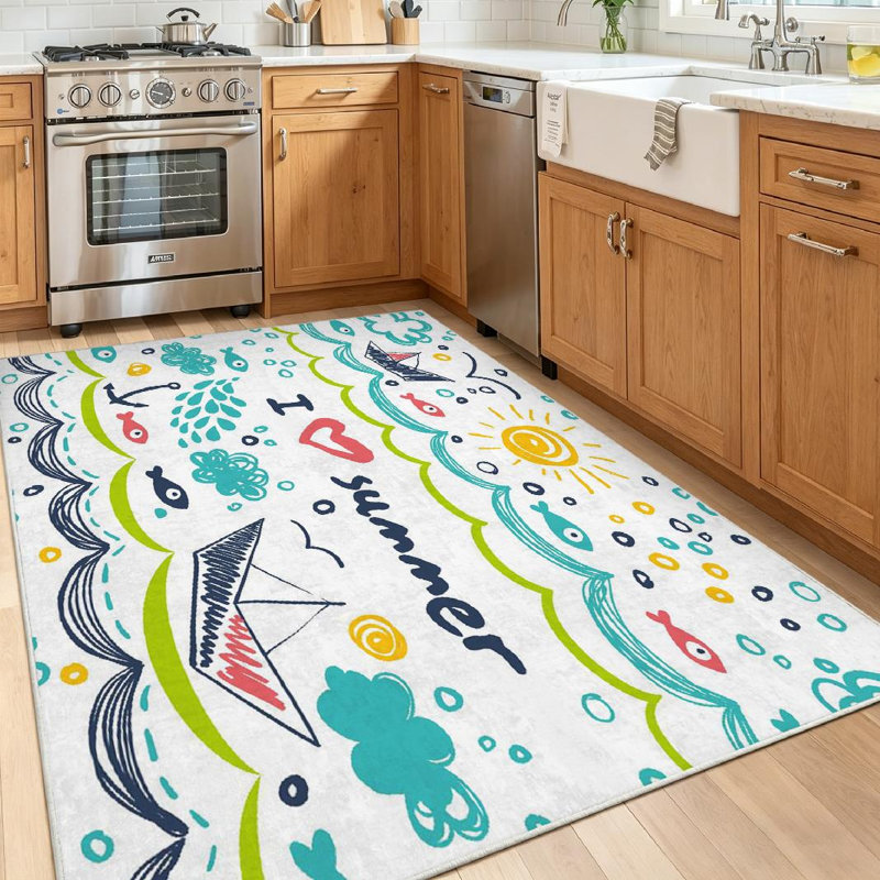Tapis transparent transparent lavable à la machine Love Summer, Rectangle 55 po x 79 po