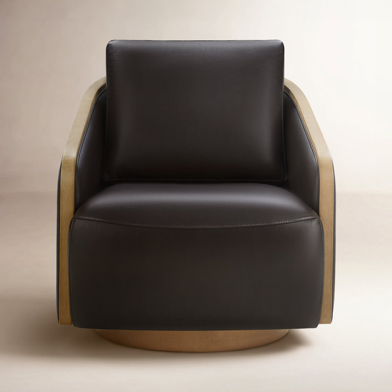 Nieve Hinnant 32'' Wide Upholstered Swivel Barrel Chair, Parham Black