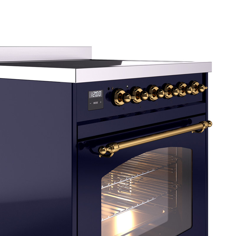 Cuisinière à induction 30 pouces avec 4 plaques à induction ILVE Nostalgie II Series, Bleu minuit / laiton