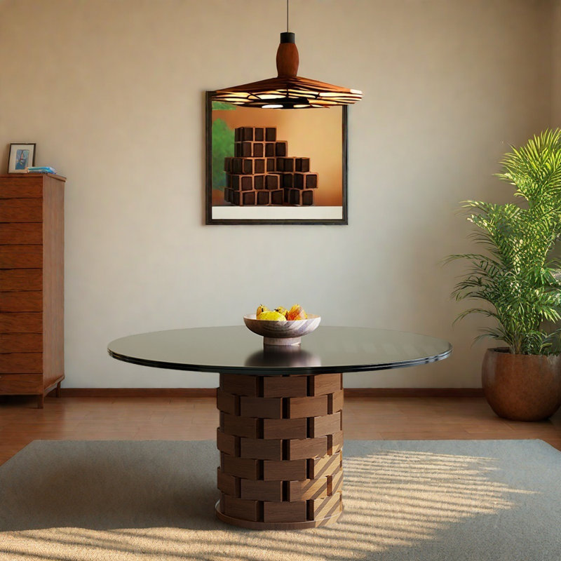 Retro-style solid wood round dining table, 29.52"H x 47.24"L x 47.24"W