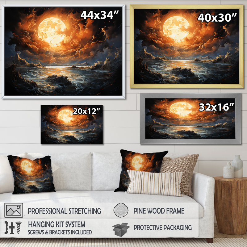 Fiery Moonlight Vision I sur impression sur toile, Cadre flottant noir, H 34 po x l 44 po x P 1,5 po