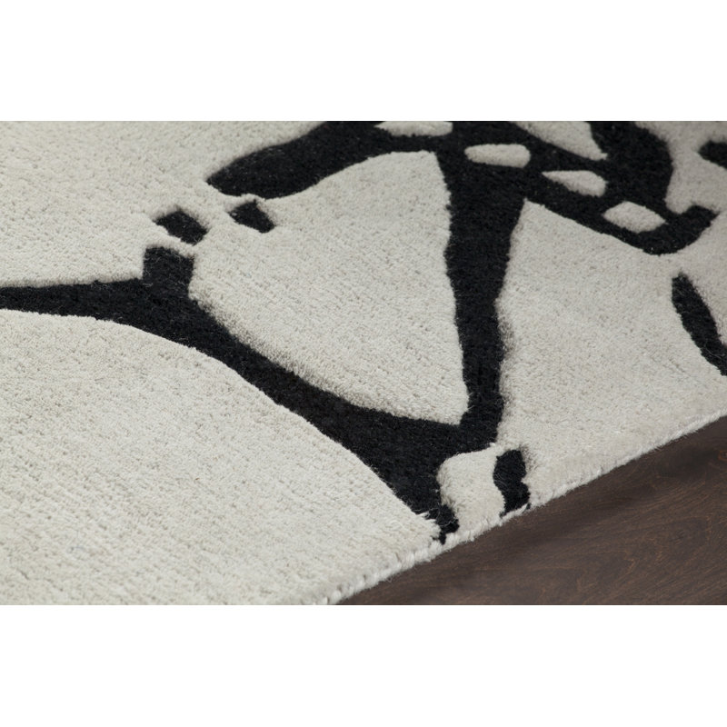 Navyan Black/Gray Area Rug, Rectangle 5' x 7'6", Black/White/Ivory