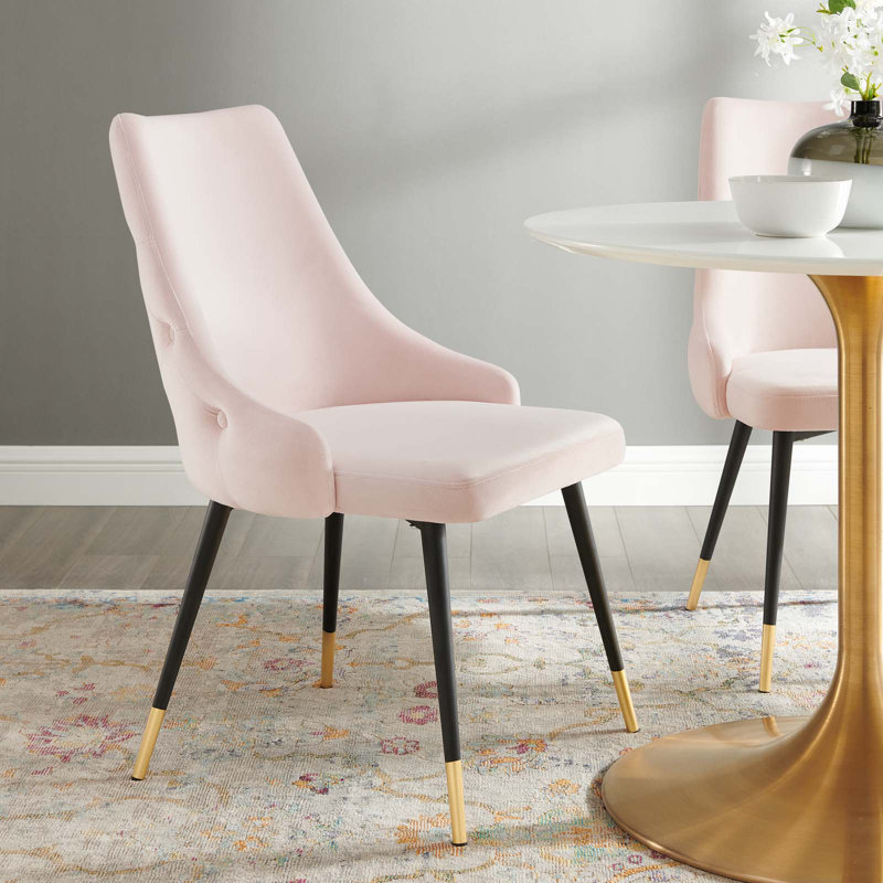 Chaise parsons capitonnée en velours, Rose