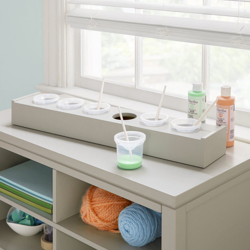 Gray Kids' Craft Tray with 6 Spill-Proof Paint Cups