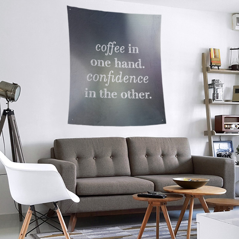 Tapisserie de polyester à citation de café et de confiance en polyester, H 27,5 po x l 37,5 po, Noir / blanc