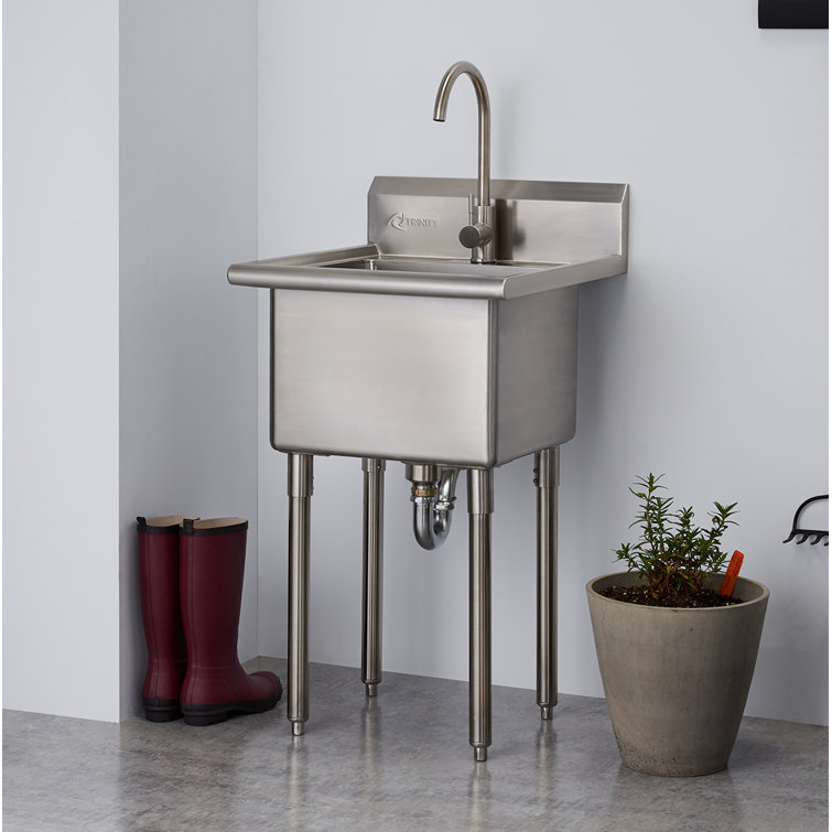 TRINITY NSF Certified 24-in Stainless Steel Freestanding Utility Tub with Faucet