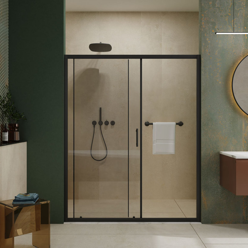 60.In W X 72.In H Single Sliding Shower Door, 1/5 Inch Thick Clear Tempered Glass Shower Door With Stainless Steel Handle, Black
