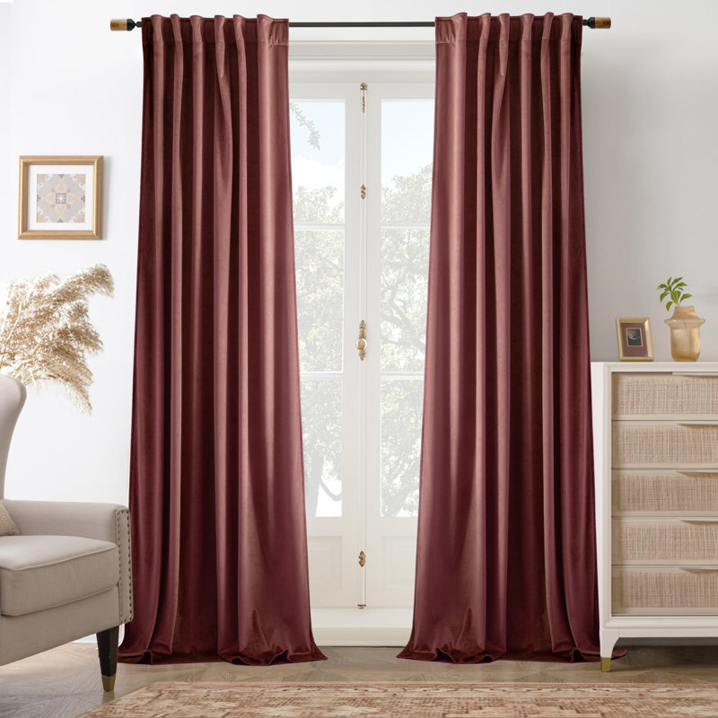 Ensemble de rideaux en velours 2 panneaux Dessy, L 52 po x L 102 po, Rose cendré