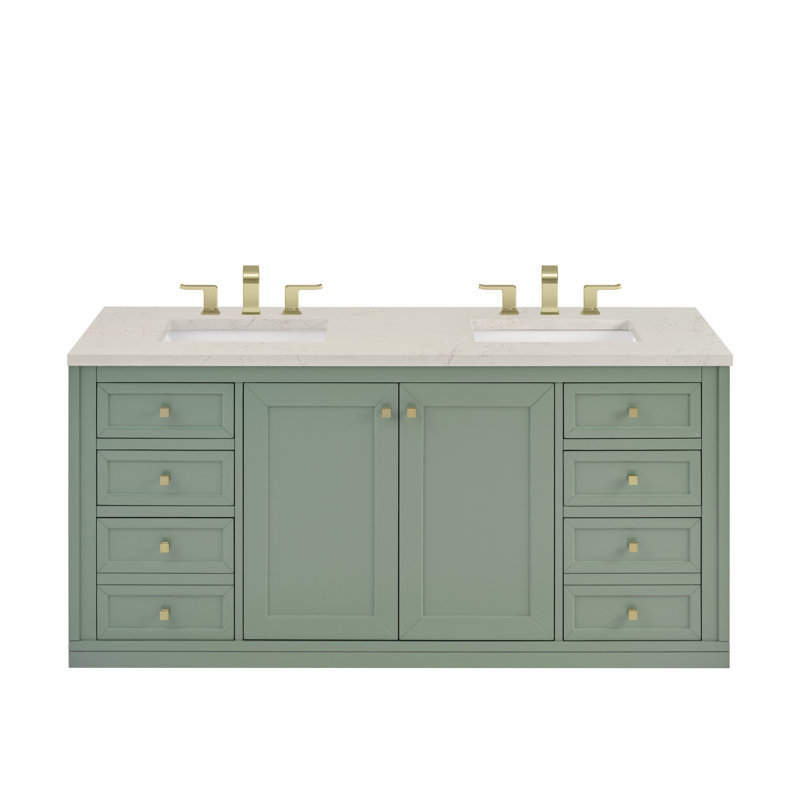 Ensemble de meuble-lavabo double 60 po Chicago, Céladon fumé, Siberian, 8 po