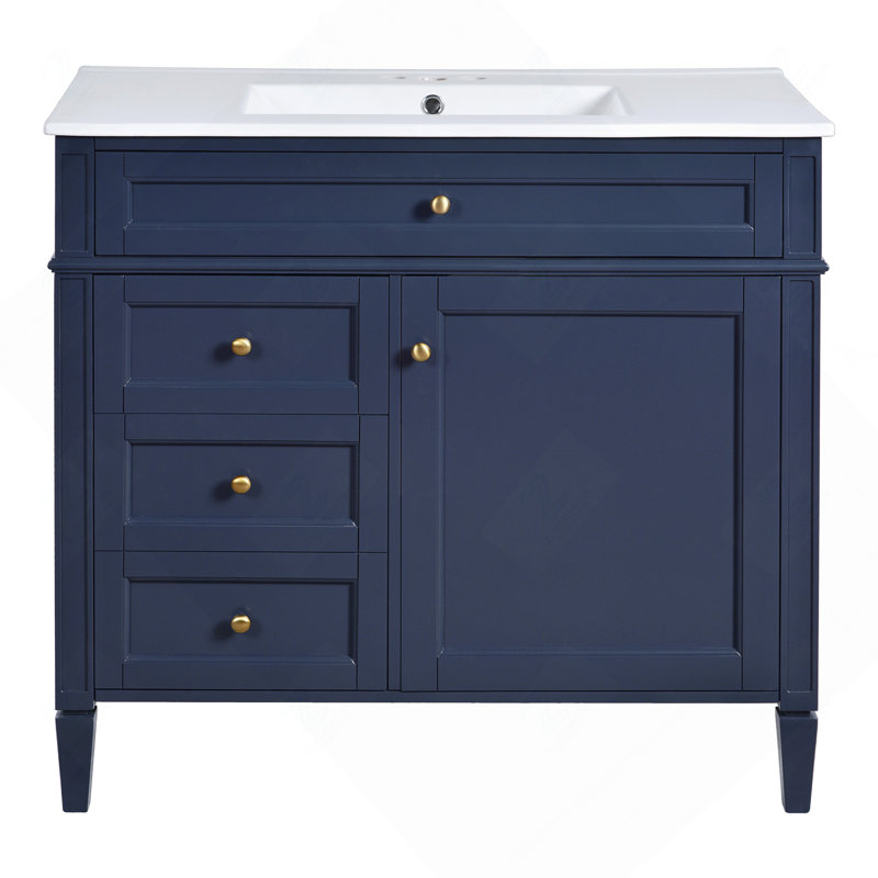 Meuble-lavabo 36 po avec armoire à pharmacie, armoire de rangement moderne avec 2 portes à fermeture douce et meuble-lavabo simple
