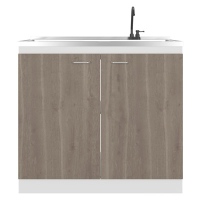 Évier utilitaire moderne avec robinet en plastique interchangeable et évier intégré, meuble sur pied à deux étagères intérieures, idéal pour la cuisine, le bureau ou la maison, comptoir intégré de 92,6 cm de hauteur, poignées en métal faciles à installer.