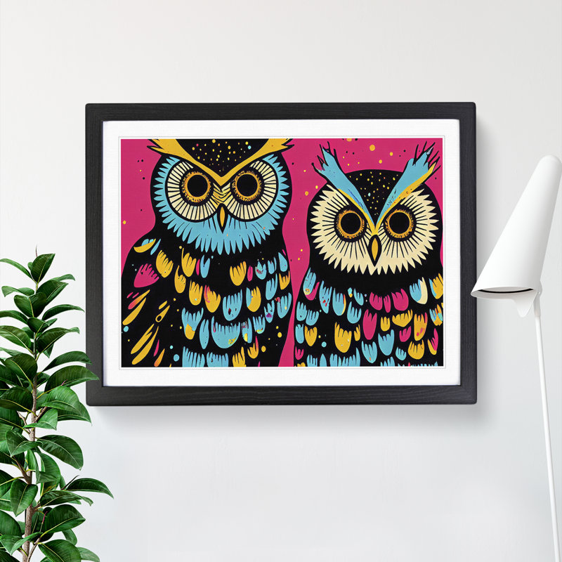 XH1022-6657X Painted Long Eared Owls - Single Picture Frame Painting, 46cm H x 64cm W x 2cm D, Black Framed