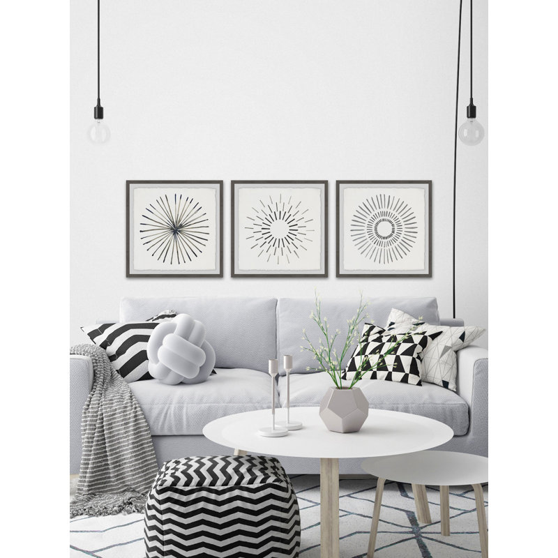 Triptyque circulaire, ensemble de 3 reproductions d’art encadrées sur papier, H 12 po x l 12 po