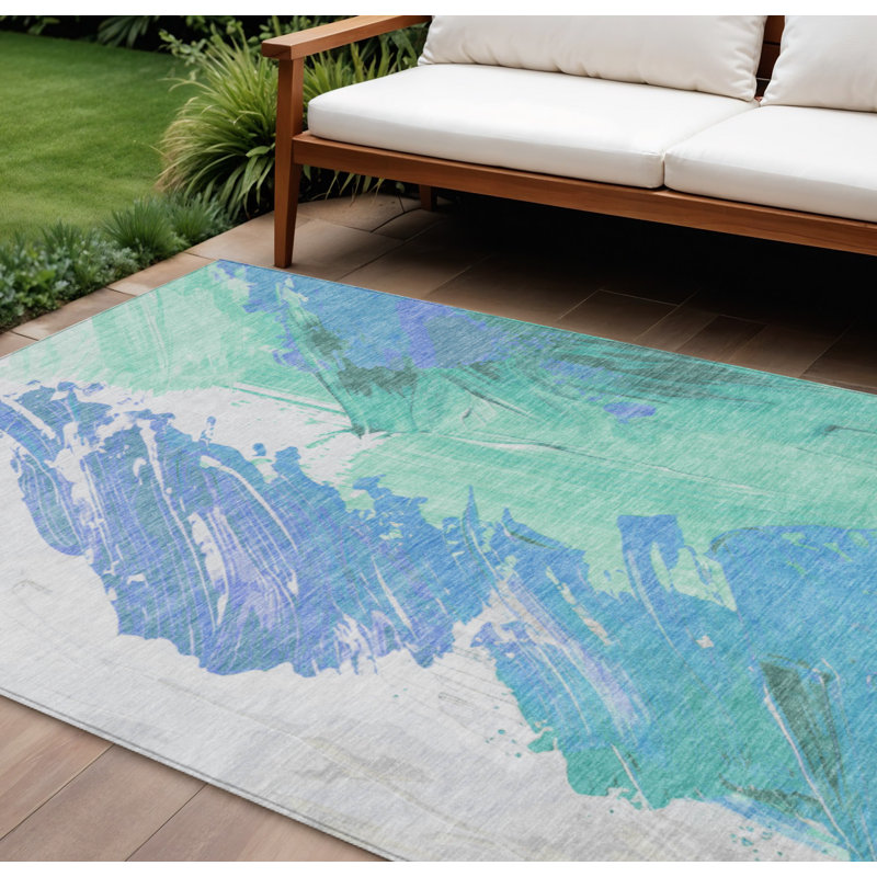 Tapis intérieur lavable abstrait vert menthe et ivoire 9 'X 12'