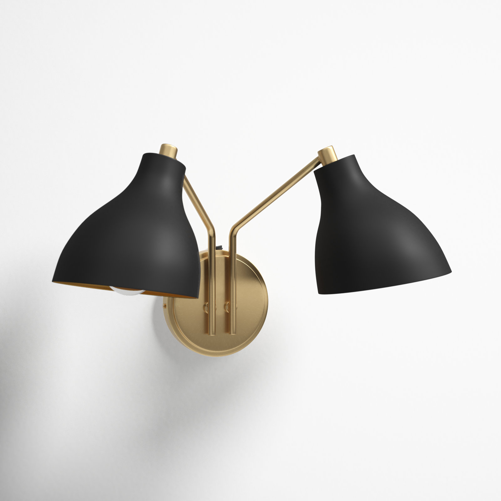 Elyse 17.5" W 2-Light Dimmable Armed Sconce, Black/Brass, Black