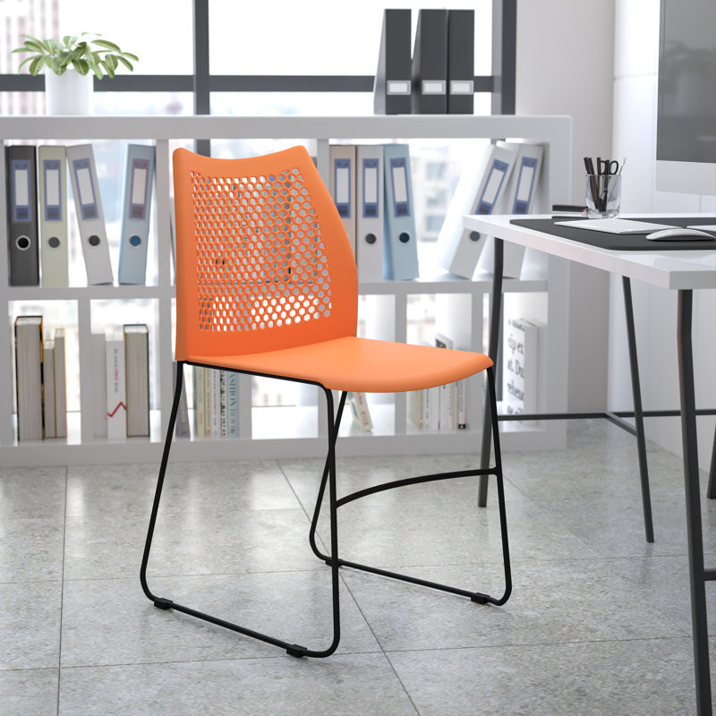 Oliverson 661 lb. Capacity Stack Chair with Air-Vent Back and Powder Coated Sled Base, Orange