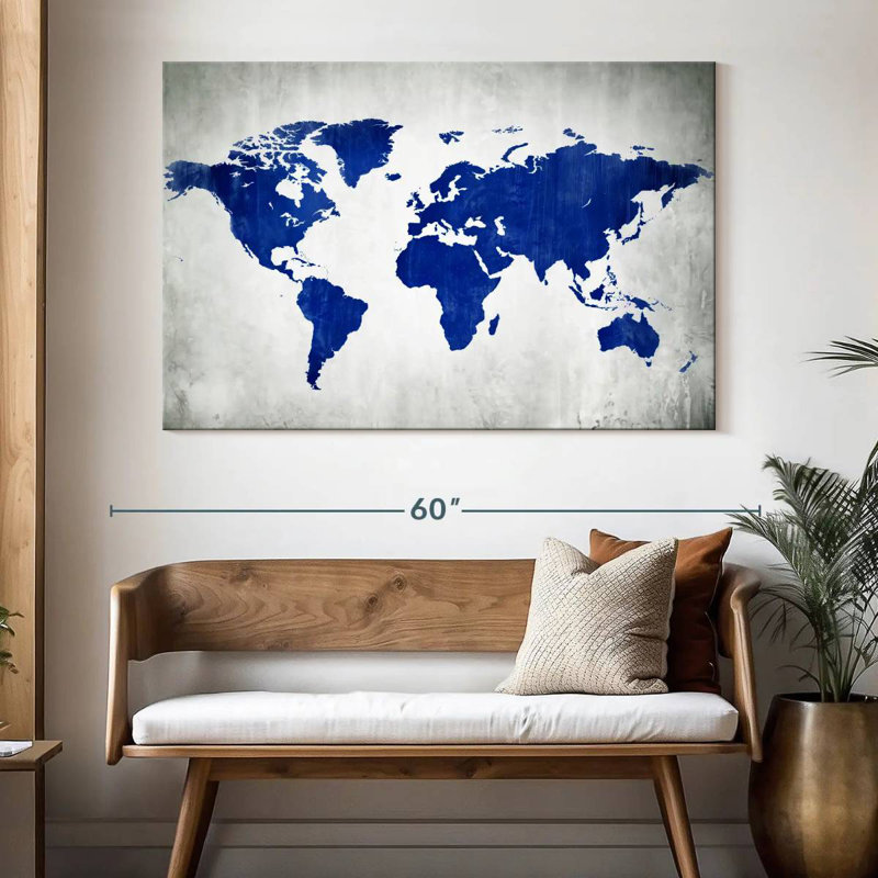 Carte du monde Aliaz en bleu, H 34 po x l 51 po