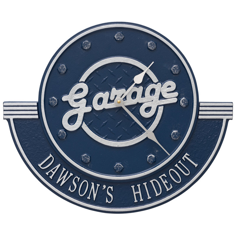 Garage Personalized 12" Wall Clock, Yes, Dark Blue/Silver