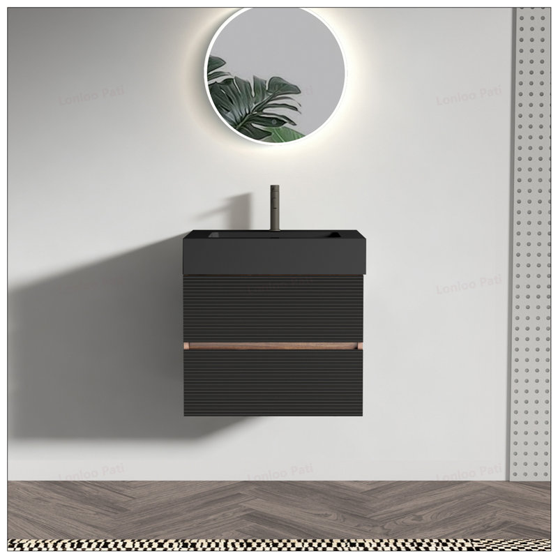 Meuble-lavabo flottant 24 po avec lavabo en quartz noir, 24"