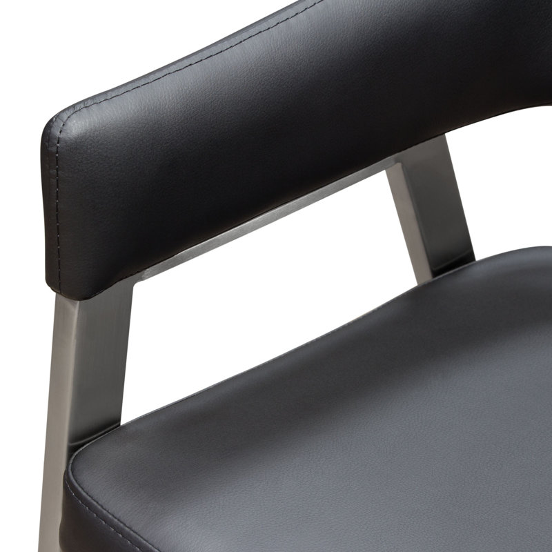 Adele Set Of Two Dining/Accent Chairs In Black Leatherette W/ Brushed Stainless Steel Leg, Black Faux Leather