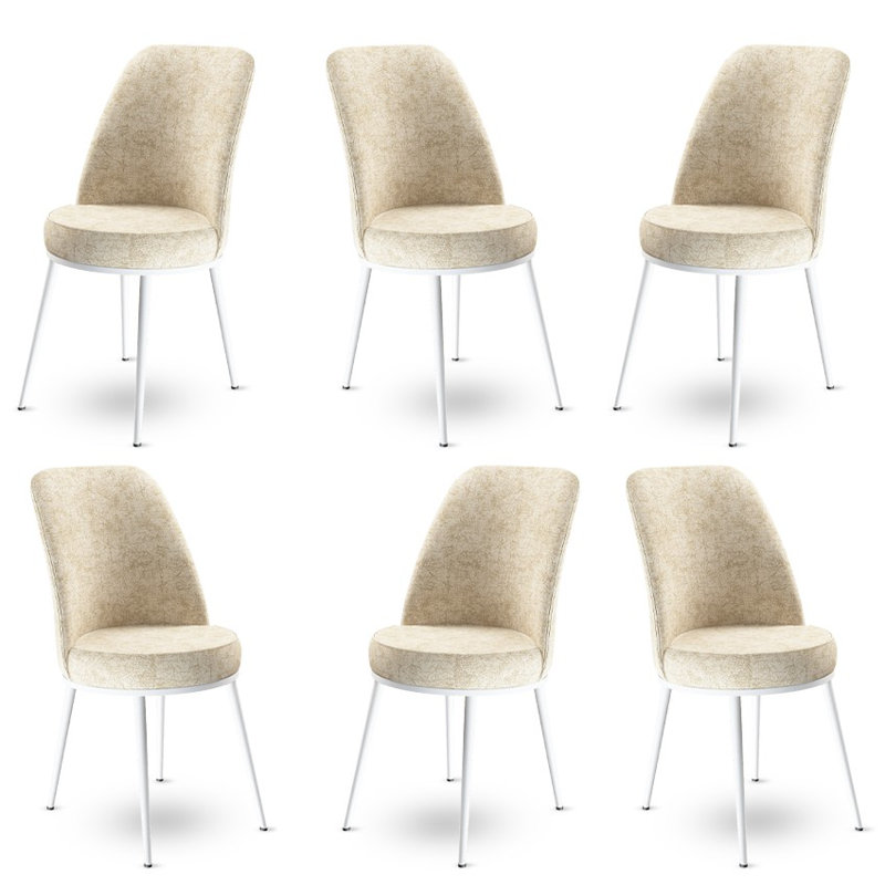Ensemble de chaises modernes 6 pièces, crème et blanc, 17,7 po x 35,0 po x 16,5 po | Structure 100% métal, tissu Babyface, dossier en mousse à 18 bandes et siège en mousse à 22 bandes | Conception élégante et durable pour la salle à manger ou le bureau
