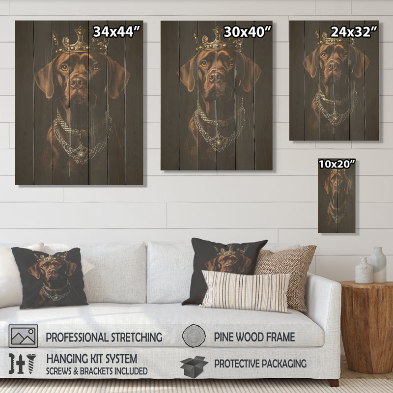 «Crowned Royal Bloodhound Dog II» - impression sur bois, H 20 po x l 10 po