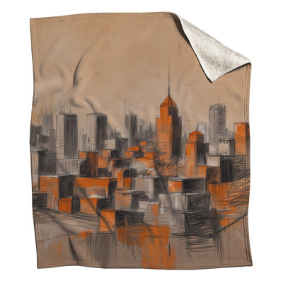 Orange Cityscape Sketch Blankets