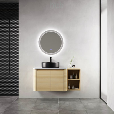 Meuble-lavabo mural de 42 po avec lavabo d'art en céramique, 1 tablette de rangement et 2 portes à fermeture douce, écologique et élégant