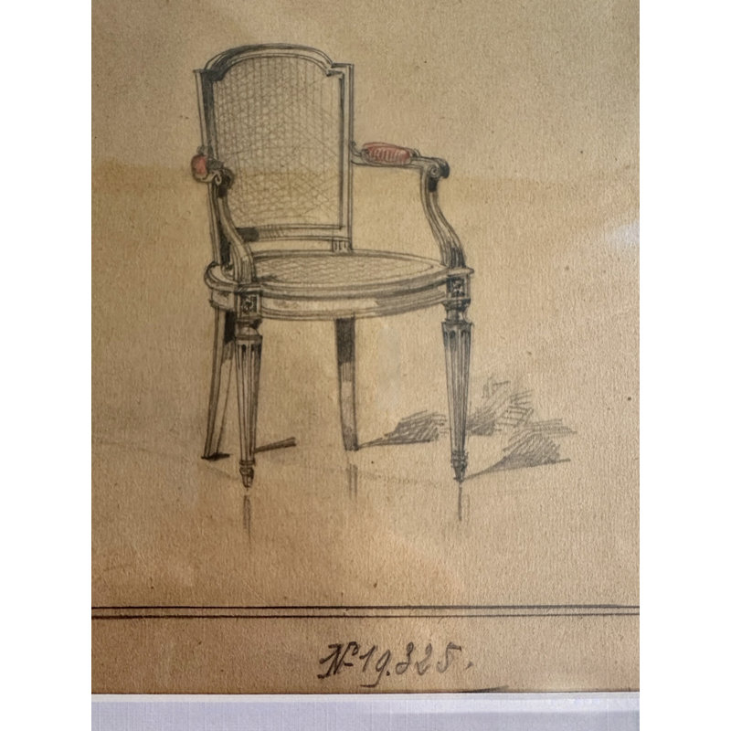 The Paris Apartment Collection Antique Sketch No. 19325: Louis XVI Cane-Back Armchair, Paris Atelier Rendering